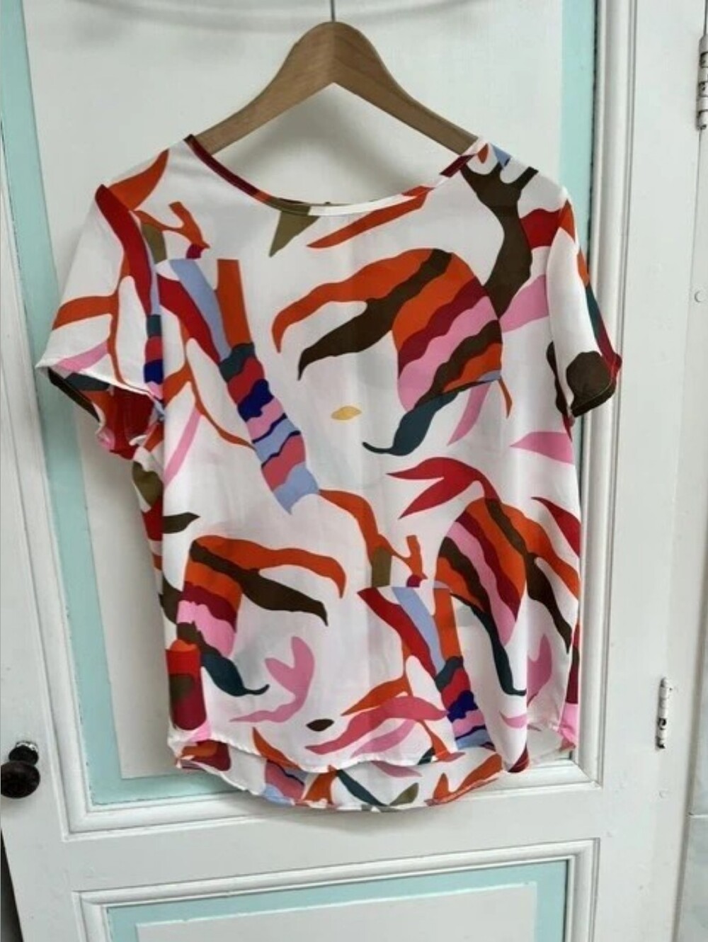 Abstract Multi-Color Short Sleeve Tee - Pink Multi